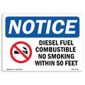 Signmission Sign, 10" H, 14" W, Rigid Plastic, Diesel Fuel Combustible No Smoking Sign With Symbol, Landscape OS-NS-P-1014-L-11000